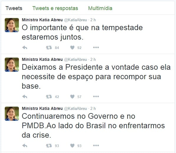 Mesmo com afastamento do PMDB da base governista, ministros afirmam que continuam nos cargos