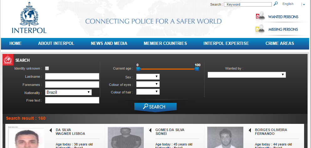 Nome do empresário, no entanto, ainda não consta no site da Interpol. Ao todo, 160 brasileiros participam na lista