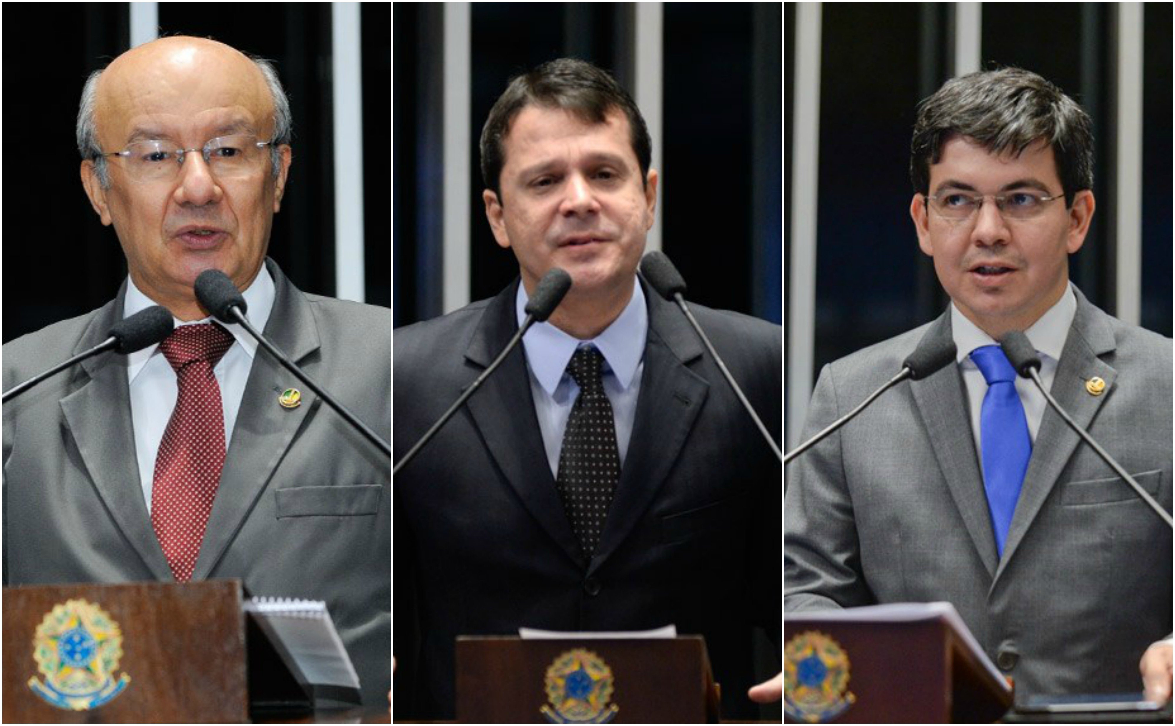 Pela segundo ano consecutivo, Reguffe (cent.) não falta a nenhuma sessão deliberativa no Senado. Pimentel (esq.) e Randolfe (dir.) também tiveram 100% de presença