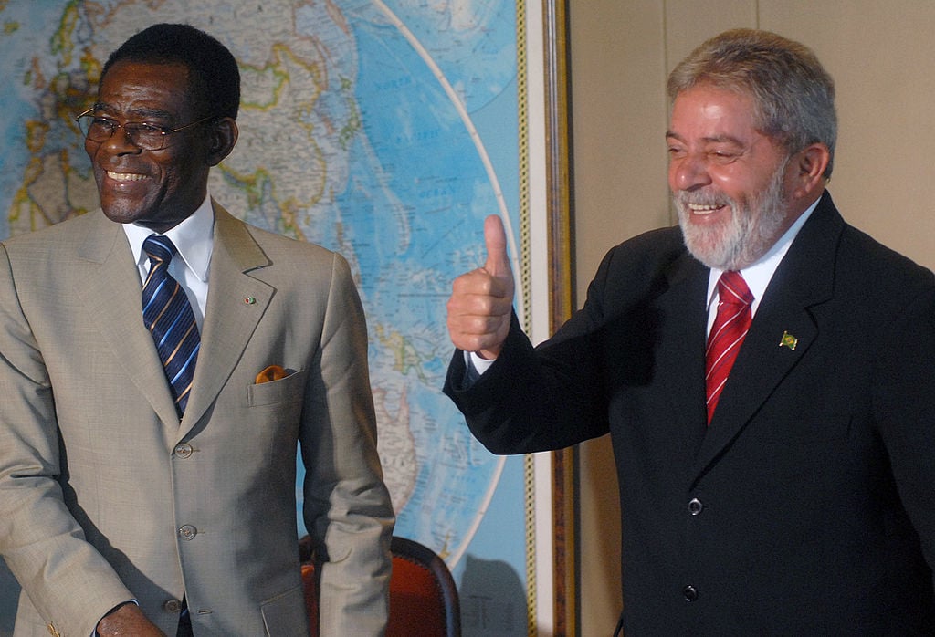 Encontro do então presidente Lula com o então presidente da Guiné Equatorial 	
Teodoro Obiang. [fotografo] Foto: Rodrigues Pozzebom/ABr - 14.fev.2008 [/fotografo]