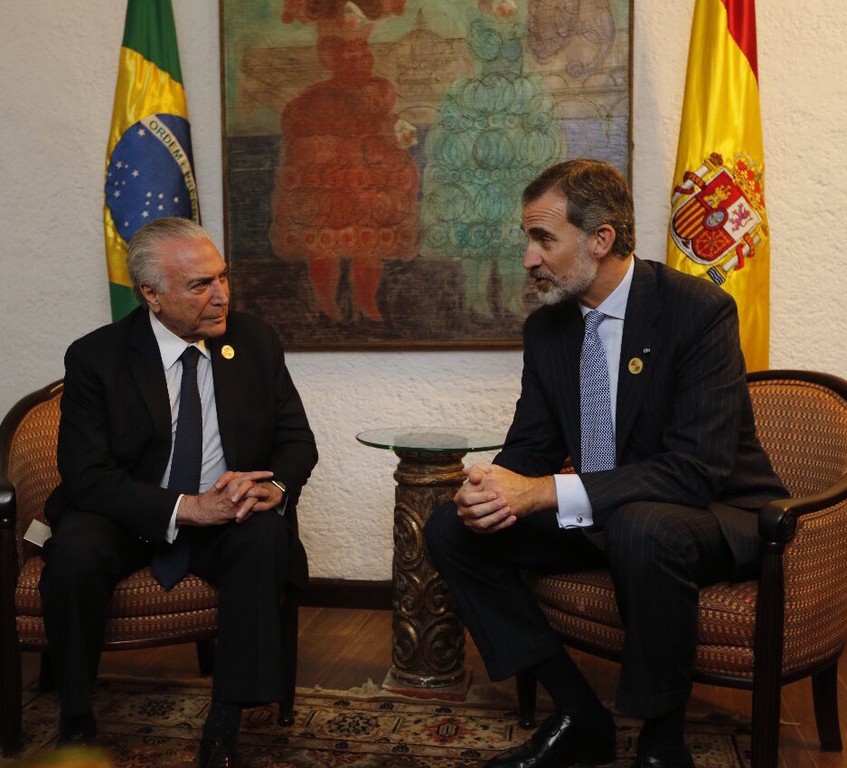 Segundo Temer, o Rei da Espanha se mostrou otimista com o futuro do Brasil e novos investimentos. [fotografo]Foto: Reprodução Twitter/Palácio do Planalto[/fotografo]