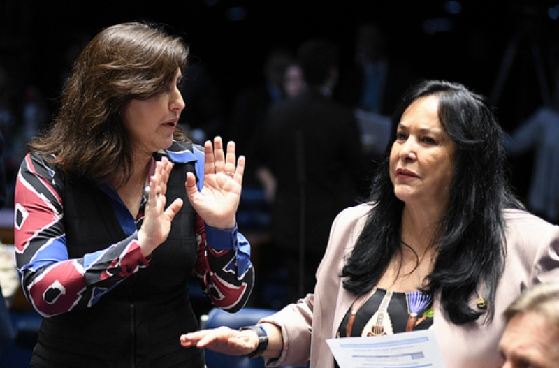 Presença feminina: Simone Tebet e Rose de Freitas trocam ideias em plenário durante votação do projeto