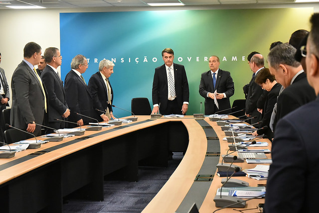 A primeira reunião ministerial, com a equipe incompleta, foi conduzida por Bolsonaro no fim de novembro, quando ele ainda escolhia nomes para o primeiro escalão de governo[fotografo]Rafael Carvalho/Equipe de transição[/fotografo]