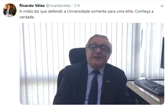 Vélez divulgou vídeo em resposta a críticas que recebeu por declarações dadas ao Valor Econômico[fotografo]Reprodução[/fotografo]