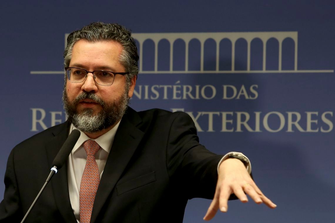 O ministro das Relações Exteriores, Ernesto Araújo, durante entrevista coletiva, no Palácio Itamaraty, fala sobre a situação política da Venezuela.