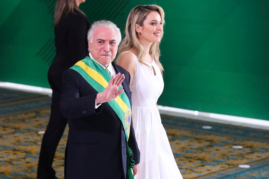 Michel Temer e Marcela Temer durante cerimônia de passagem da Faixa Presidencial para o presidente Jair Bolsonaro, no Palácio do Planalto. Foto: Palácio do Planalto