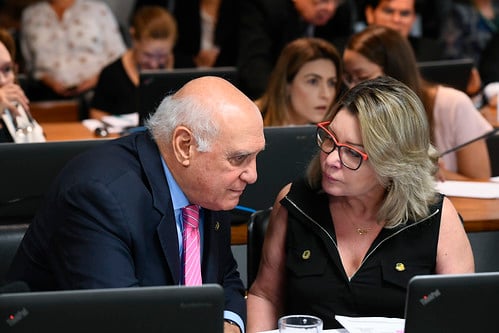 Senadores Lasier Martin e Juíza Selma durante reunião da CAS, nesta quarta. Foto: Marcos Oliveira/Agência Senado