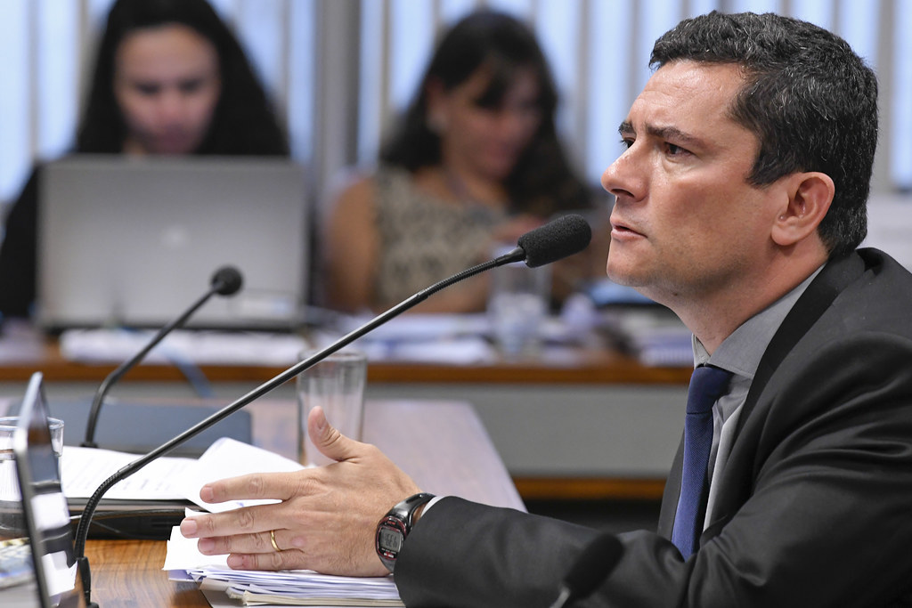 Sérgio Moro durante audiência na CCJ do Senado para explicar sua relação com os procuradores do MPF quando era juiz da Lava Jato. Jefferson Rudy/Agência Senado