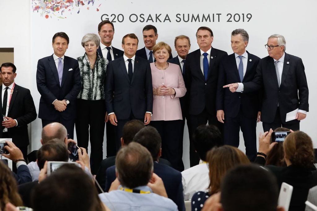 Presidente da República, Jair Bolsonaro, participa da coletiva de imprensa sobre o acordo Comercial União Européia / Mercosul, em Osaka, Japão.