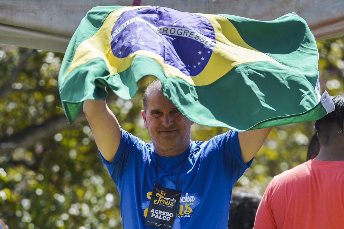 O ministro da Casa Civil, Onyx Lorenzoni, falou sobre a PEC da capitalização durante a da Marcha para Jesus e pela Família em Brasília. Foto: Marcello Casal Jr/Agência Brasil