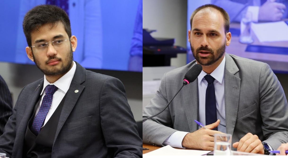 Kim Kataguiri e Eduardo Bolsonaro vêm trocando farpas e expondo o desgaste entre MBL e PSL. Fotos: Vinicius Loures/Câmara dos Deputados