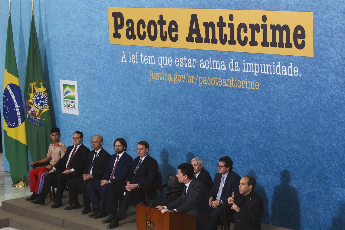 O ministro da Justiça e Segurança Pública, Sergio Moro, participa do lançamento da campanha publicitária do Projeto Anticrime, do governo federal