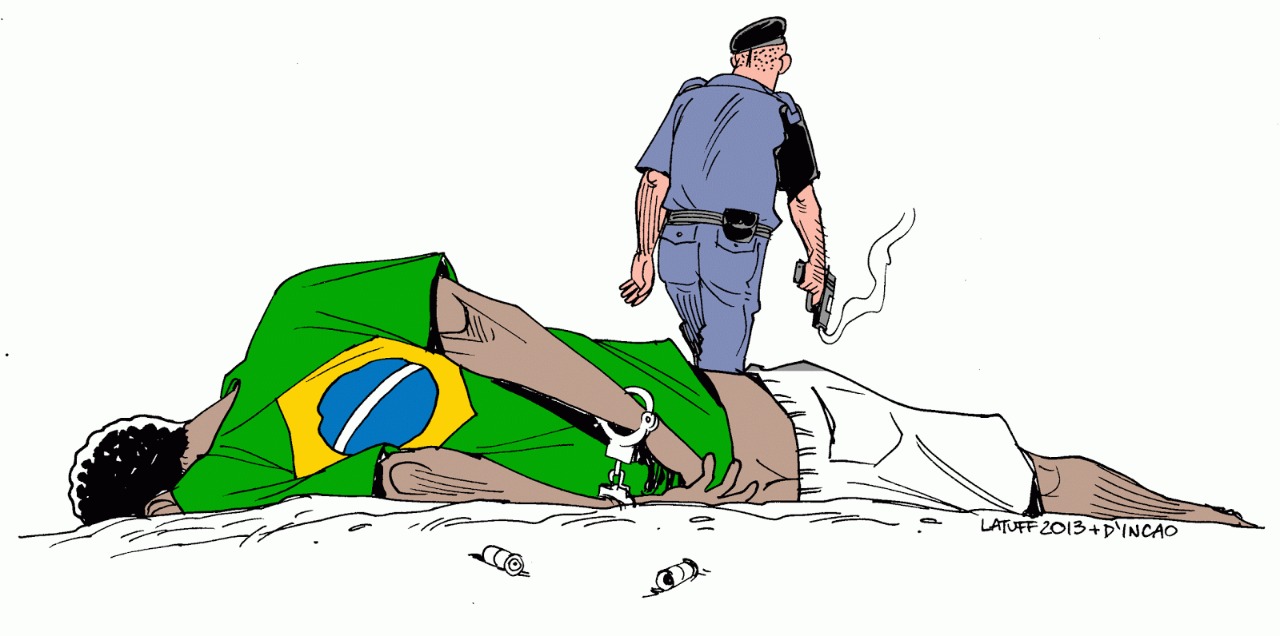 Ilustração do artista Carlos Latuff que foi arrancada da exposição e quebrada