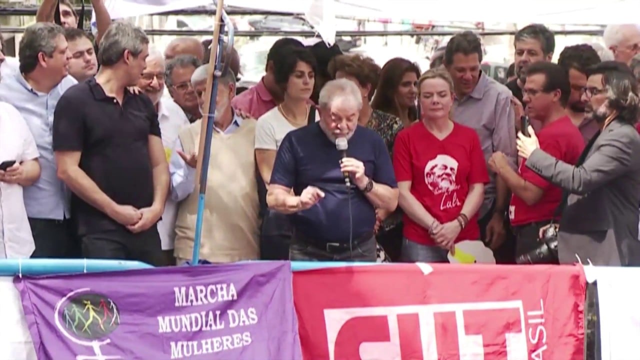 Lula em seu último discurso antes da prisão, por conta da condenação no caso do tríplex. Foto: Reprodução/Youtube