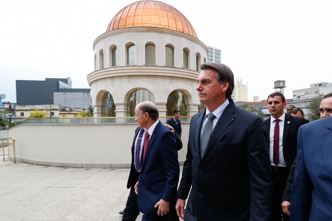 O presidente da república, Jair Bolsonaro, durante visita ao Templo de Salomão.