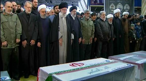 O presidente do Irã, Hassan Rouhani, e outras autoridades na cerimônia do funeral do general Haj Qasem Soleimani[fotografo]PR do Irã/Fotos Públicas[/fotografo]