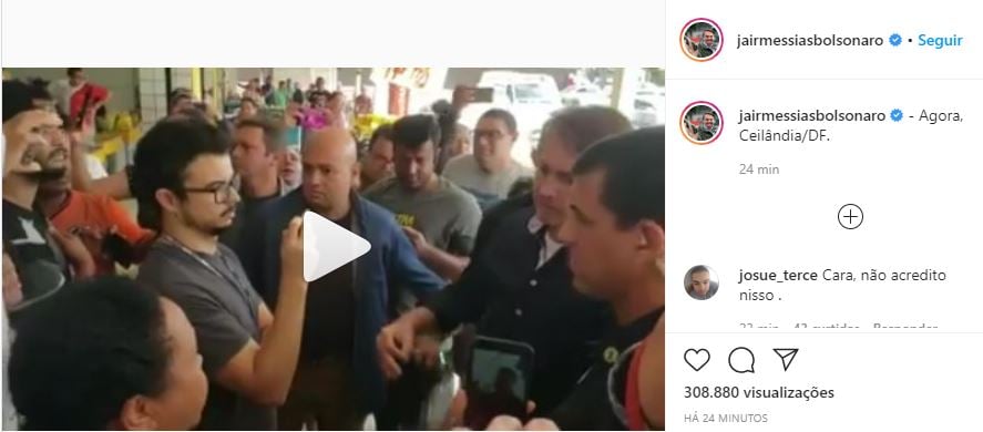 Publicação de Jair Bolsonaro que foi apagada pelo Instagram [fotografo] Reprodução [/fotografo]