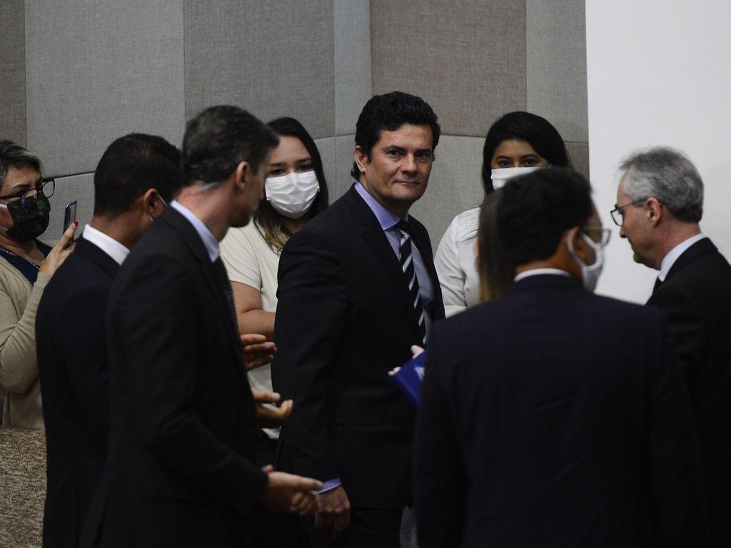 O ex-ministro da Justiça e Segurança Pública, Sergio Moro, em pronunciamento para anunciar a demissão do cargo. [fotografo] Marcello Casal Jr./Agência Brasil [/fotografo]