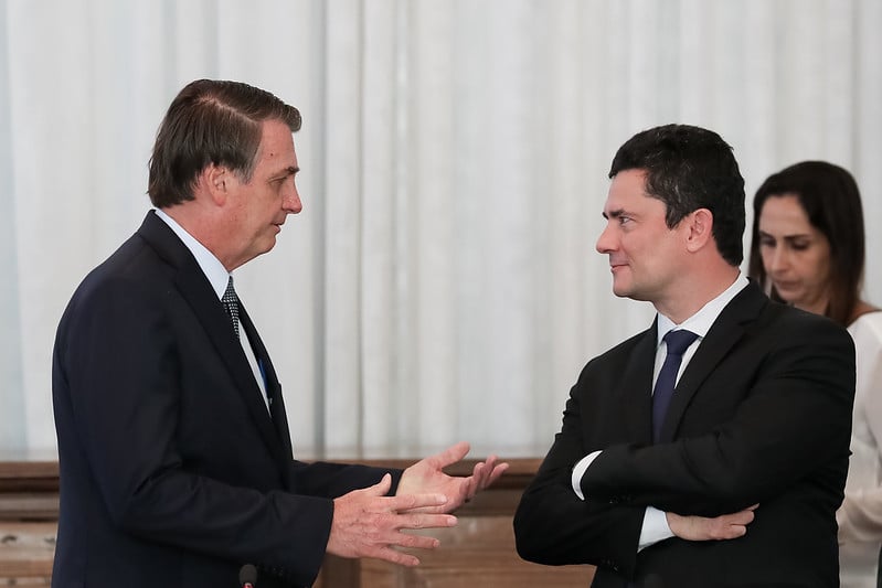 Após se demitir do cargo de Ministro da Justiça, Sergio Moro afirmou que Bolsonaro interferiu na Polícia Federal para impedir investigações que poderiam prejudicá-lo. [fotografo]Marcos Corrêa/PR[/fotografo]