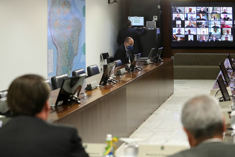 Videoconferência com Paulo Skaf, Presidente da Federação das Indústrias do estado de São Paulo (Fiesp) e empresários. [fotografo] Marcos Corrêa/PR [/fotografo]