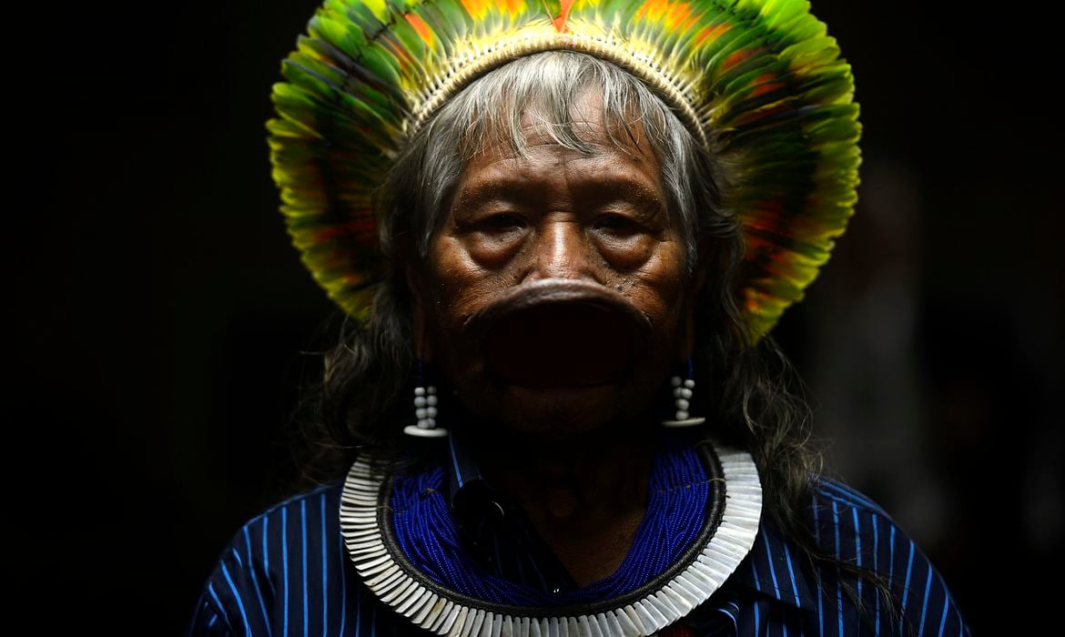 Rio de Janeiro - O cacique Raoni Metuktire, líder indígena brasileiro da etnia caiapó [fotografo] Fernando Frazão/Agência Brasil [/fotografo]