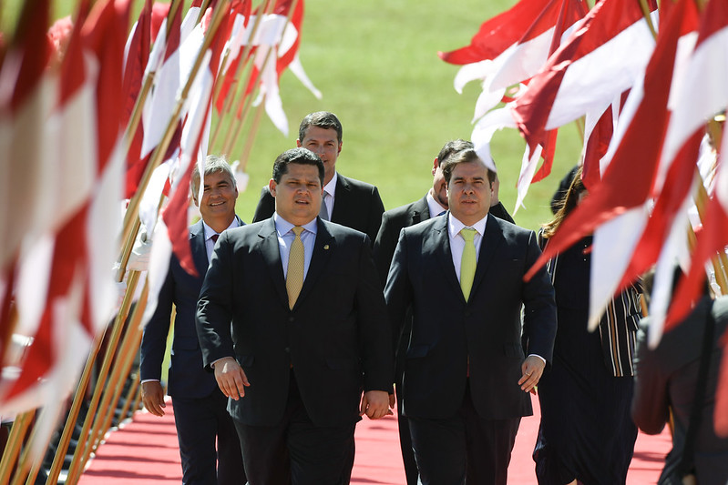 Davi Alcolumbre e Rodrigo Maia em sessão de inauguração da atual legislatura[fotografo]Jefferson Rudy/Agência Senado[/fotografo]