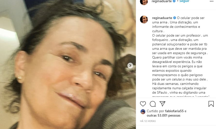 Regina Duarte se acidentou [fotografo] Reprodução / Instagram / Regina Duarte [/fotografo].