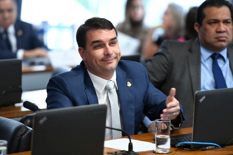 O senador Flávio Bolsonaro (Patriota-RJ), em sessão da CPI da Covid. Foto: Edilson Rodrigues/Agência Senado