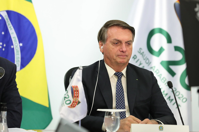 Jair Bolsonaro durante Cu´pula do G20 (videoconfere^ncia).[fotografo]Marcos Corrêa/PR[/fotografo]