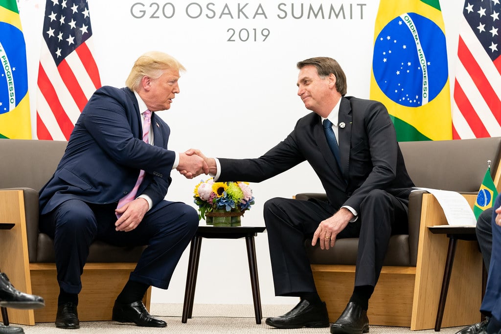 Donald Trump e Jair Bolsonaro durante encontro do G20 em Osaka, Japão, em junho de 2019. Foto: Shealah Craighead/White House Photo via Flickr