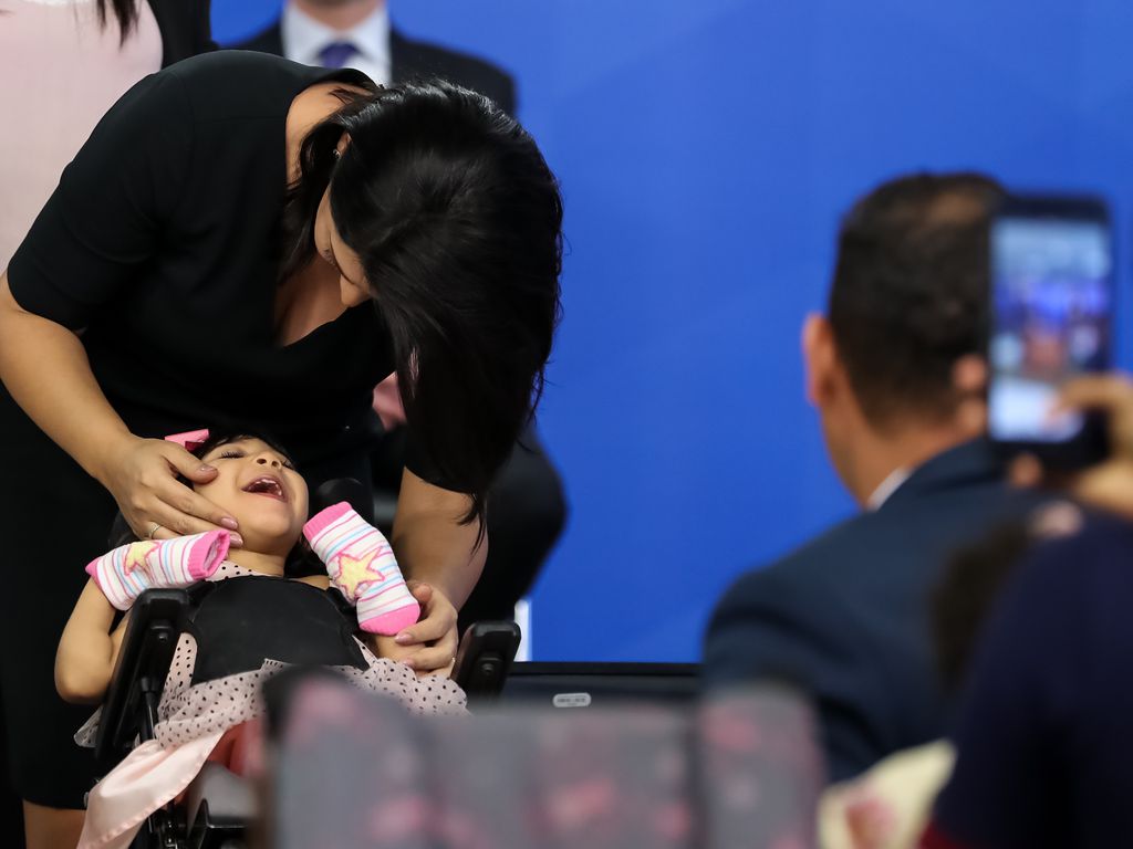 A primeira-dama, Michelle Bolsonaro, durante assinatura da MP 894, em 2019. [fotografo]Presidência da República[/fotografo]