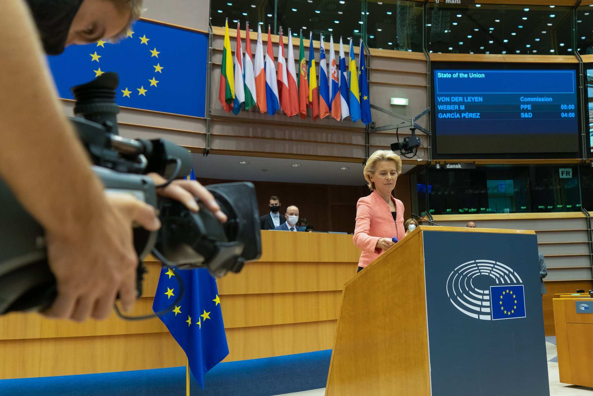 A presidente da Comissão Europeia, 
a alemã Ursula von der Leyen, em discurso no Parlamento Europeu, em Bruxelas[fotografo]Parlamento Europeu[/fotografo]