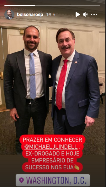 No momento da invasão, Bolsonaro postou foto com Mike Lindell, empresário e confidente de Trump . Crédito: @bolsonarosp no Instagram