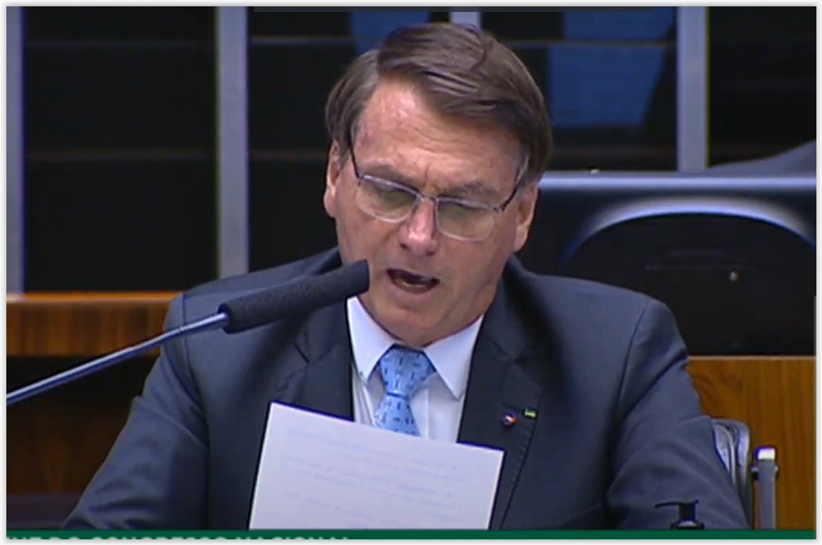 Presidente Jair Bolsonaro, em discurso na sessão de abertura do ano legislativo na Câmara dos Deputados [fotografo] Reprodução TV Câmara [/fotografo]