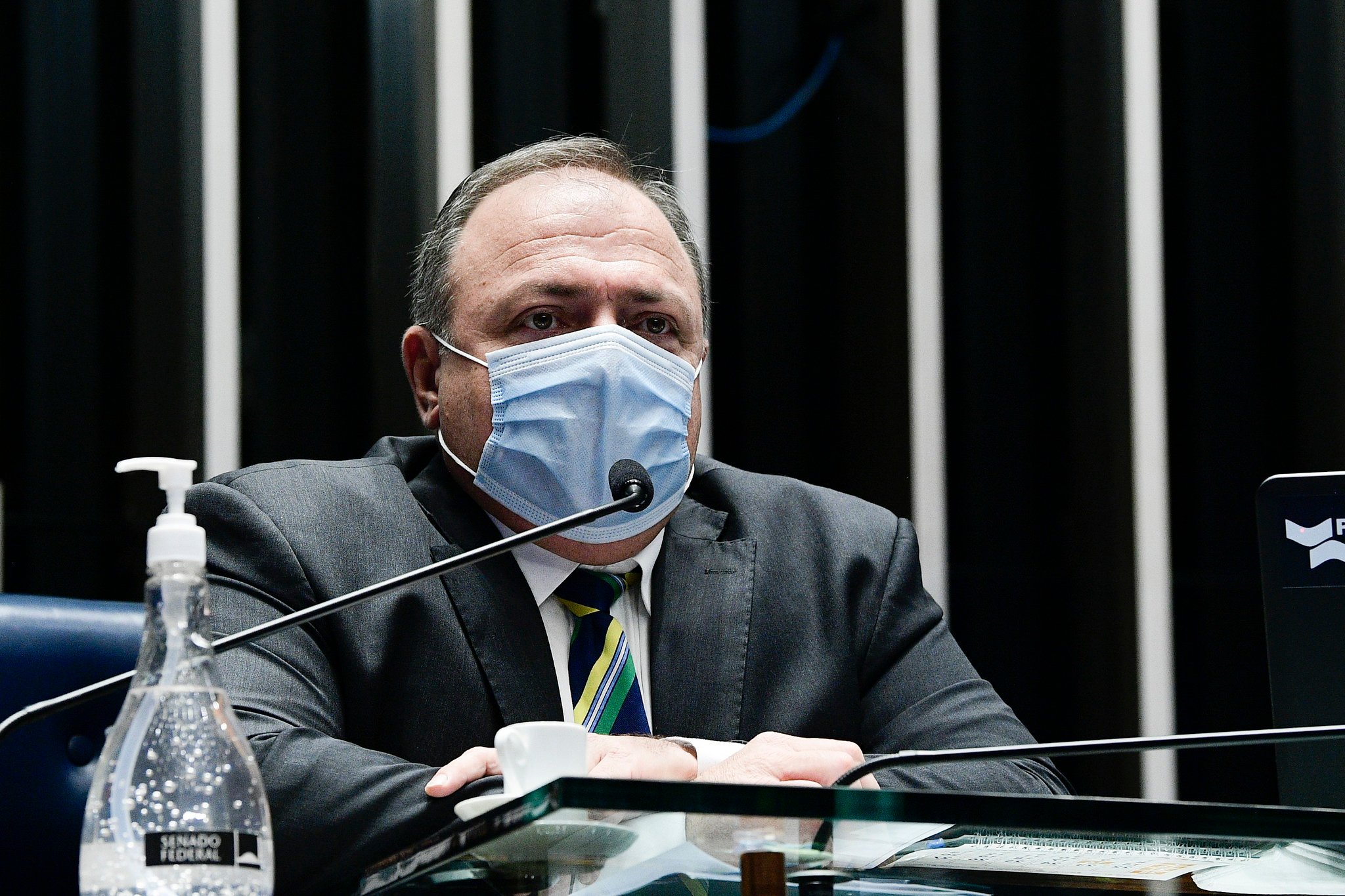 O ministro da Saúde, Eduardo Pazuello, durante sessão no Senado Federal. [fotografo]Pedro França/Agência Senado[/fotografo]