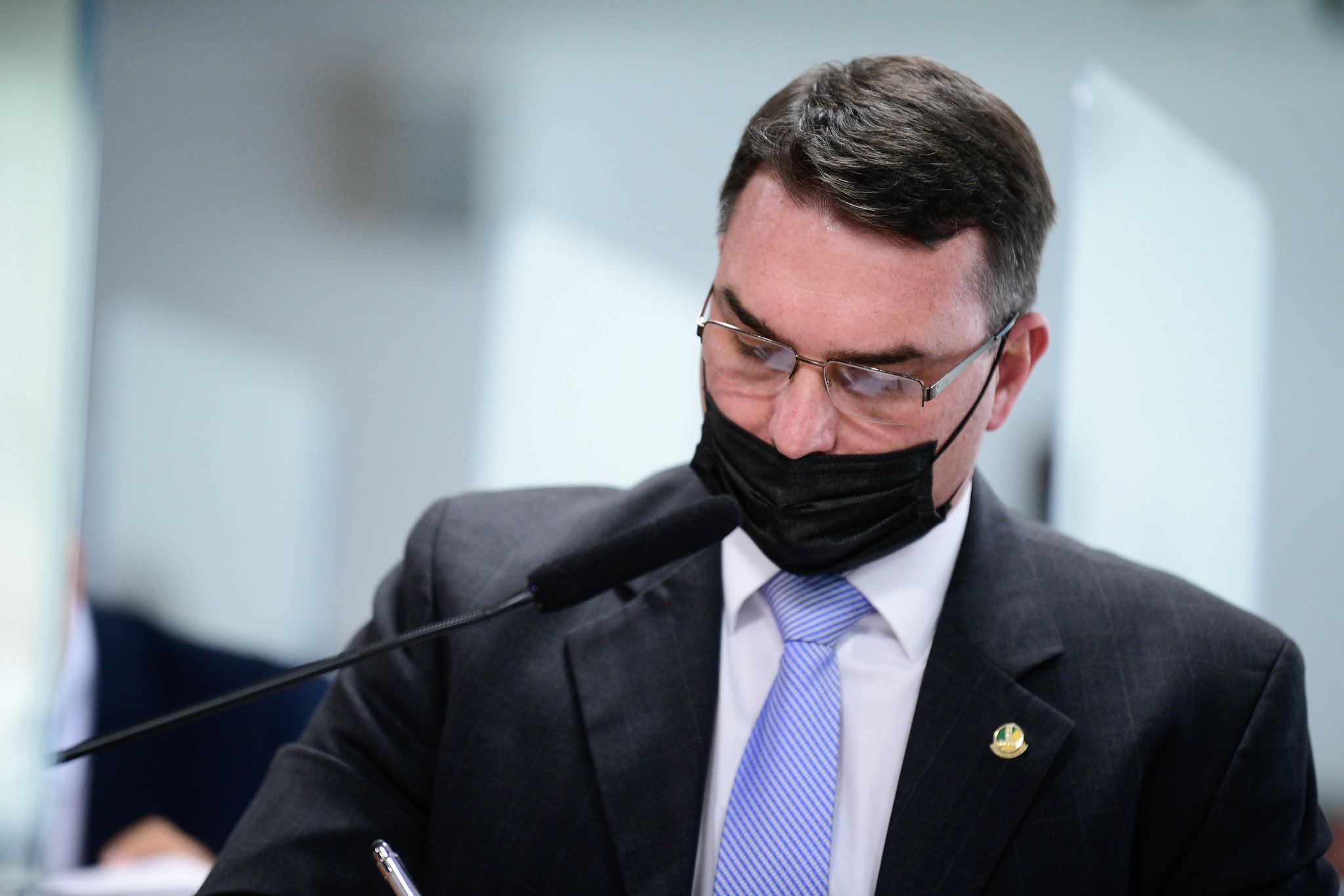 Flávio Bolsonaro (Patriota-RJ), durante reunião da CPI da Covid em 9 de julho.[fotografo]Pedro França/Agência Senado[/fotografo]