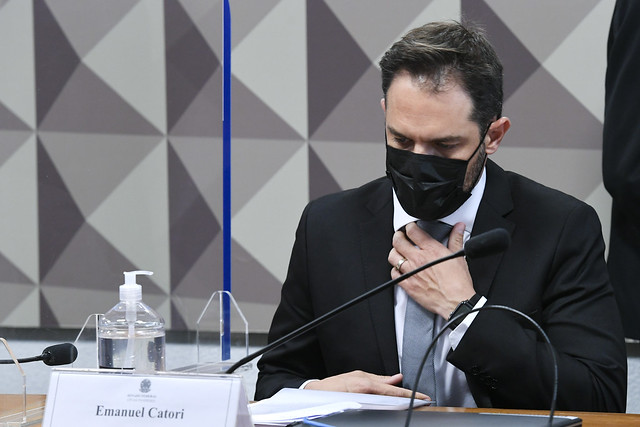 Sócio da farmacêutica Belcher, Emanuel Catori, em depoimento à CPI [fotografo] Edilson Rodrigues/Agência Senado [/fotografo]