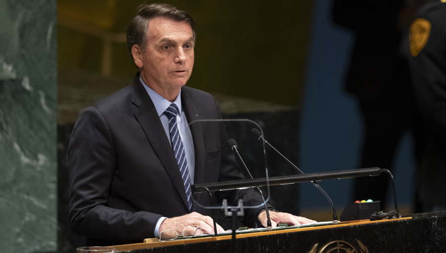 Bolsonaro discursando na ONU