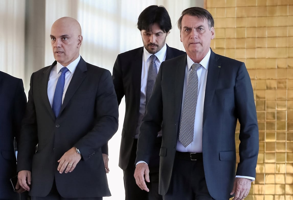 A única razão pela qual Alexandre de Moraes tornou-se alvo de Bolsonaro é que ele é quem presidirá as eleições de outubro. Foto: Marcos Corrêa/PR