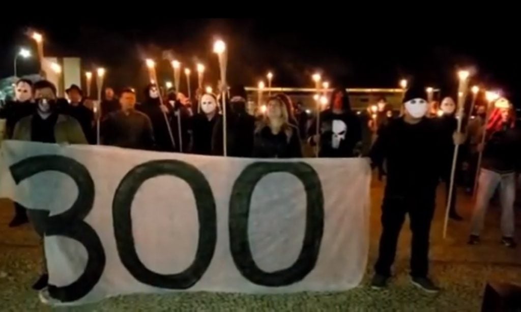 Manifestação do grupo 300 do Brasil, de extrema direita, em frente ao Supremo Tribunal Federal em maio de 2020. Foto: Reprodução