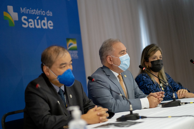 Ministro da Saúde, Marcelo Queiroga, durante workshop sobre doença raras em mesa formanda com Sergio Okane, Secretário de Atenção Especializada à Saúde e Maira Botelho, Diretora DAET/SAES Foto: Myke Sena/MS