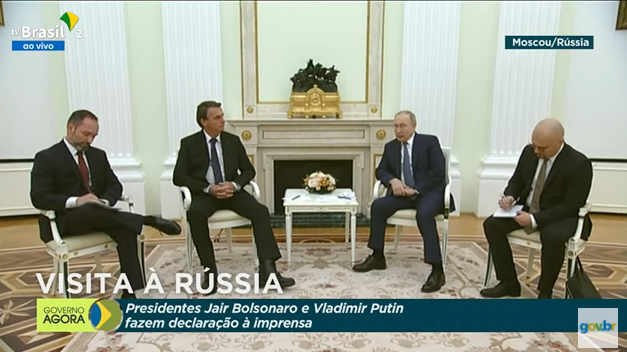 Bolsonaro e Putin em encontro no Kremlin. Foto: Reprodução/TV Brasil