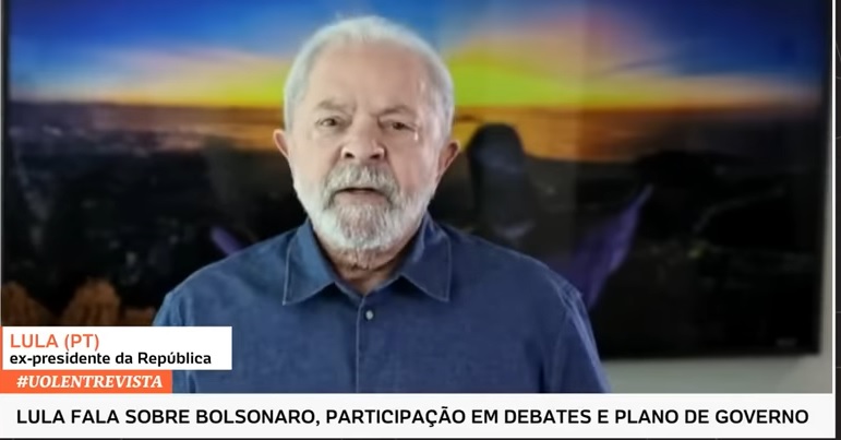 Ex-presidente Lula em entrevista sobre eleições 2022. Foto: Reprodução