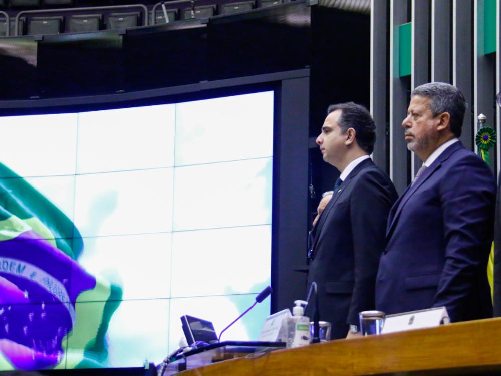 Comemoração do bicentenário da Independência do Brasil. Deputado Arthur Lira (PP-AL) e senador Rodrigo Pacheco (PSD-MG). Foto: Marina Ramos/Câmara dos Deputados