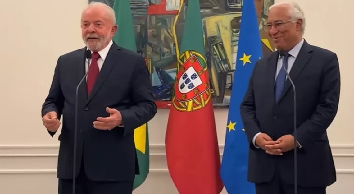 Lula encontrou-se em Portugal com o primeiro-ministro António Costa. Foto: Reprodução/Twitter