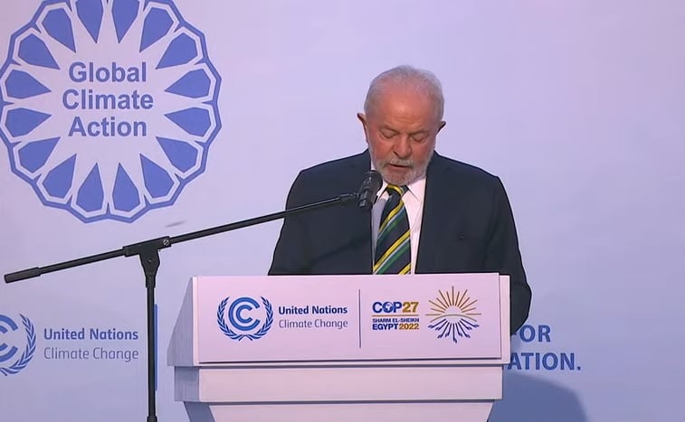 Presidente brasileiro discursa na Conferência do Clima da ONU no Egito. Foto: Reprodução