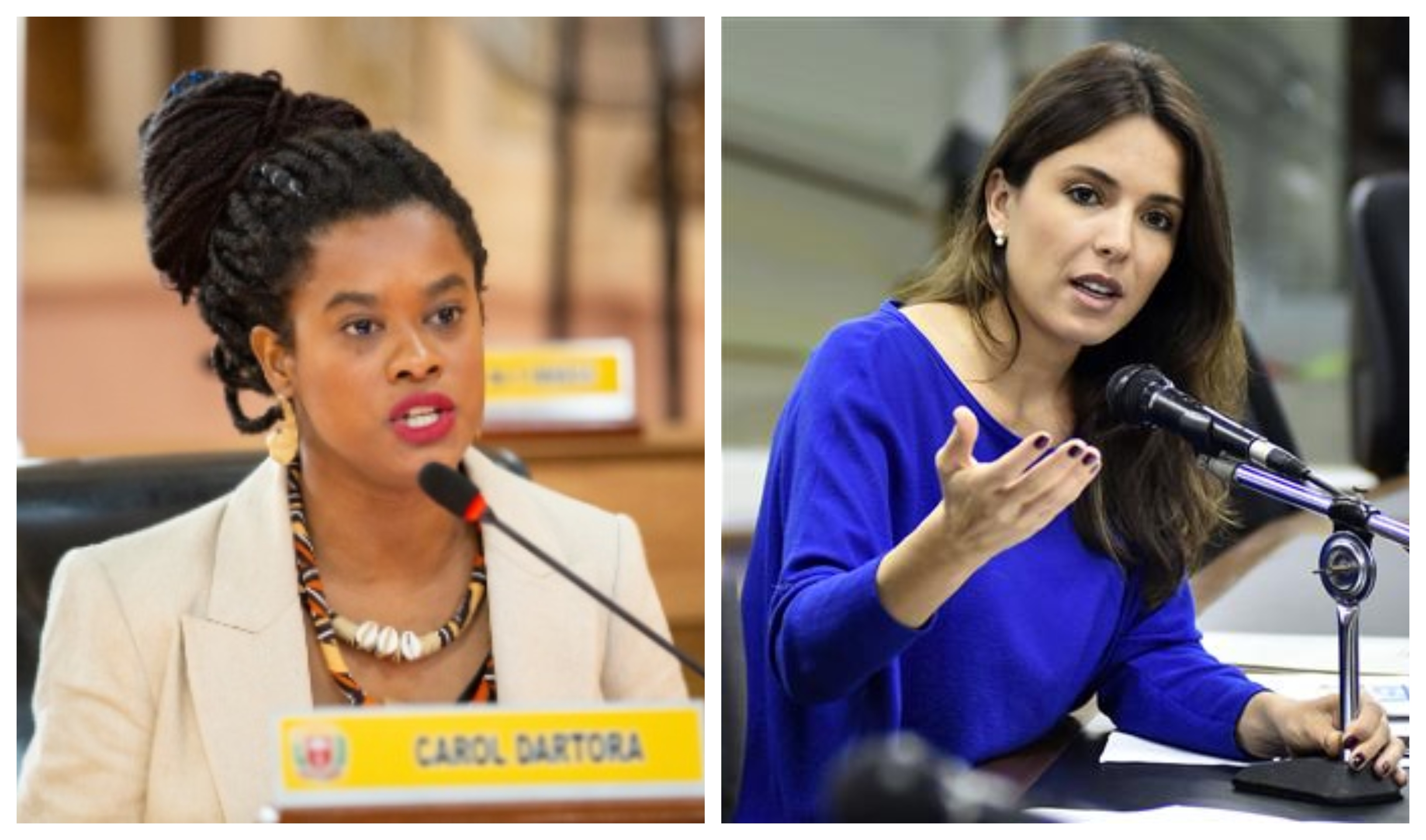 Carol Dartora e Any Ortiz reclamam da exclusão feminina e negra dos debates da reforma tributária. Foto: Câmara Municipal de Curitiba e Assembleia do Rio Grande do Sul