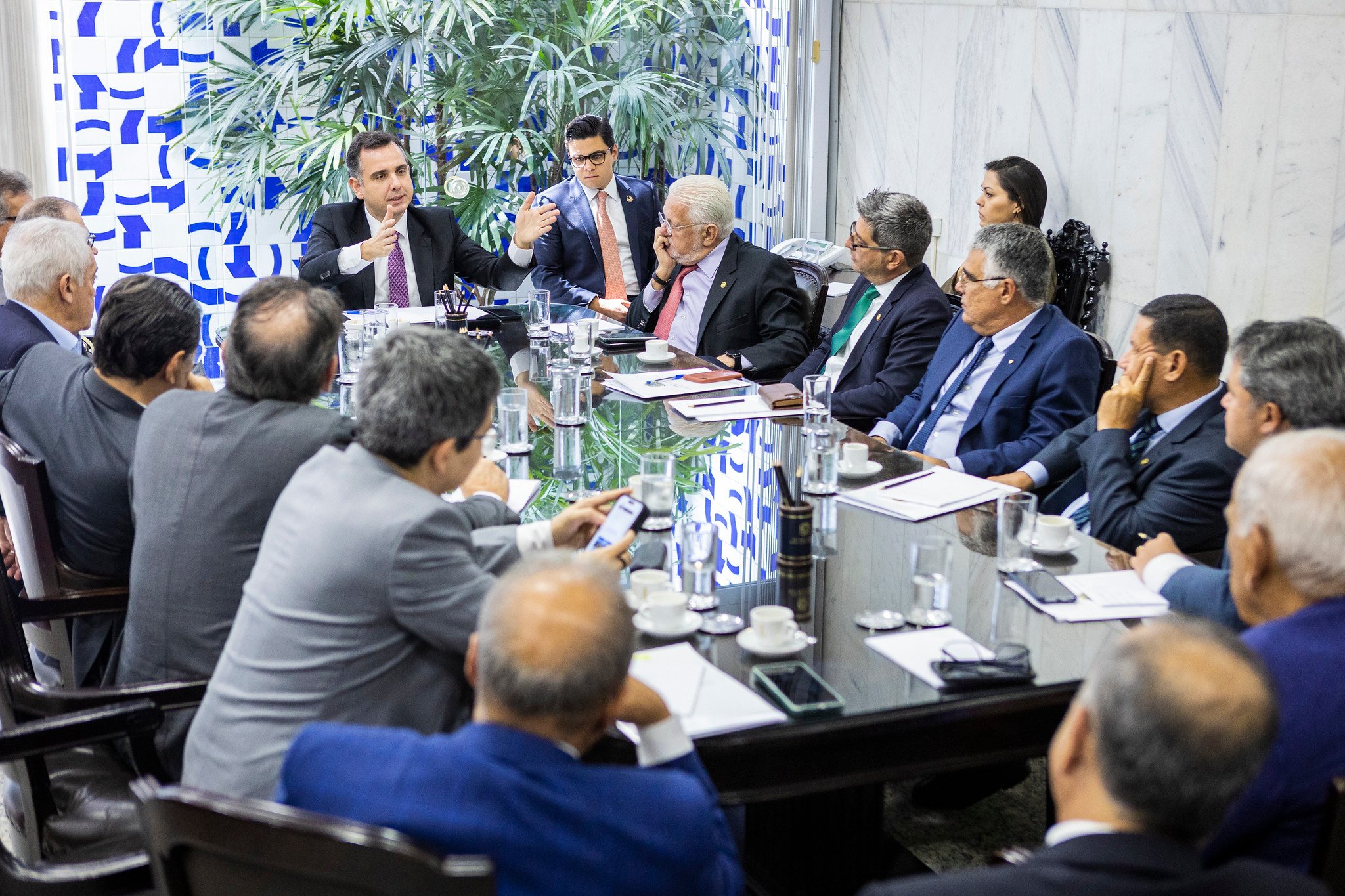 Presidente do Senado Federal e do Congresso, senador Rodrigo Pacheco (PSD-MG), realiza reunião de líderes e aprova retomada das comissões. Foto: Pedro Gontijo/Senado Federal