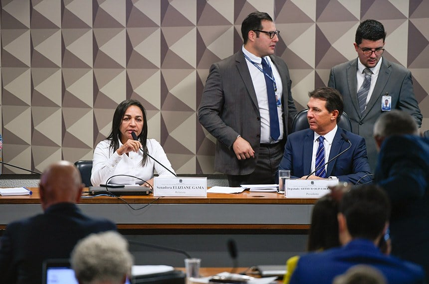 Eliziane Gama, relatora, e Arthur Oliveira Maia, presidente da CPMI dos Atos Golpistas. Foto: Edilson Rodrigues/Agência Senado