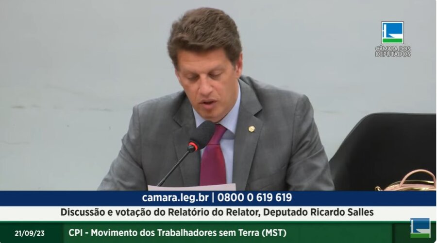 CPI do MST vota dois relatórios na última reunião do colegiado. Relator Ricardo Salles foi o primeiro a apresentar o parecer. Foto: reprodução